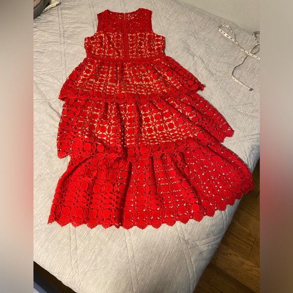 LULU’S Red Crocheted Sleeveless midi dress - Picture 9 of 12